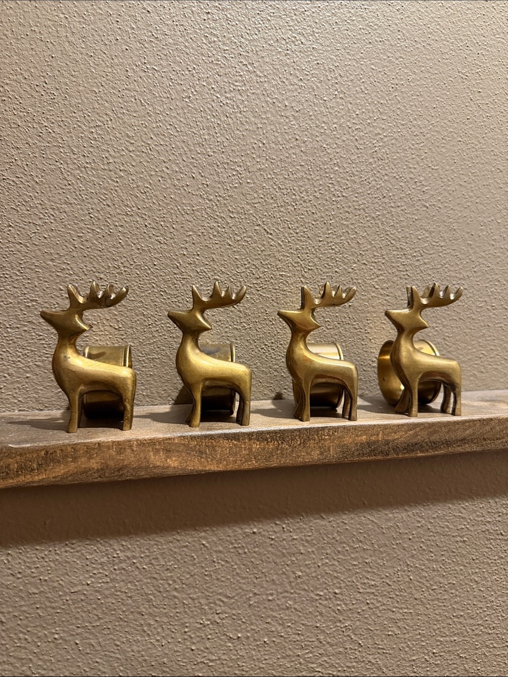 Vintage Brass Reindeer Napkin Rings - Set of 4